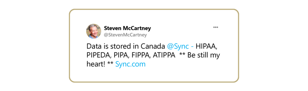 A happy tweet about Sync complying with Canada storage laws.